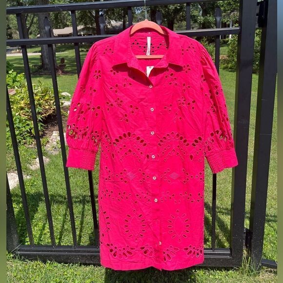 Anthropologie Eyelet Long Sleeve Embroidered Button-Down Mini Dress NWT - Picture 14 of 15